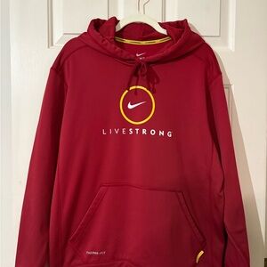 Nike Therma-Fit LIVESTRONG Hoodie – Red/Yellow Logo, Size Large